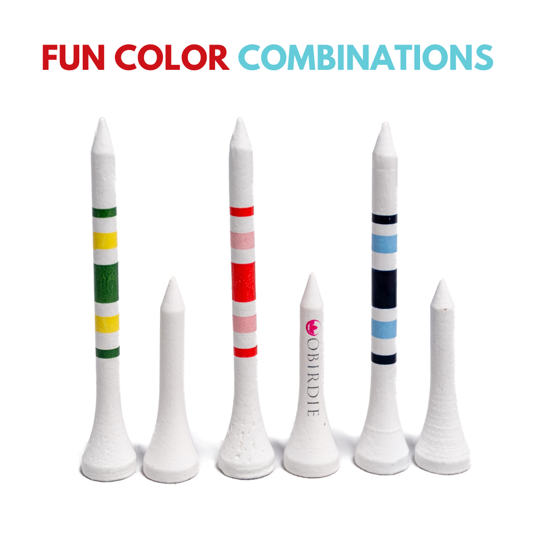 Striped Bamboo Golf Tees Combo Pack – Eco-Friendly 1.5" & 2.75" | Obirdie Golf